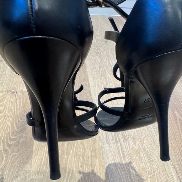 Auth Saint Laurent Cassandra Black Leather Sandals Women's Size: 7 | IT 37 - Picture 4 of 4